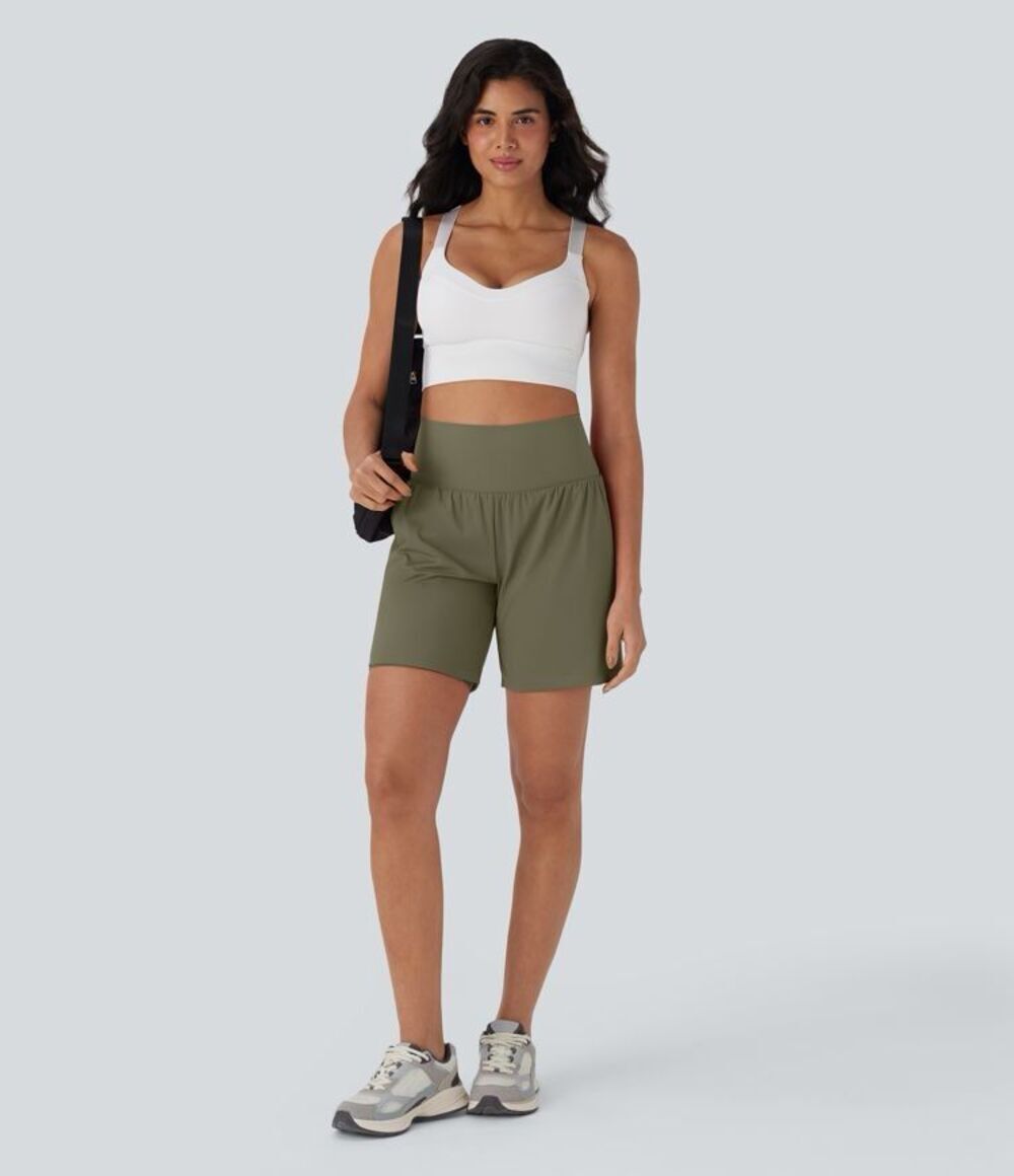 Halara SoftlyZero Airy 2-in-1 Yoga Shorts Size XS Long 5" Withered Green EUC